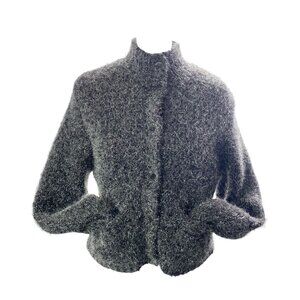 JAMIE SADOCK Women Eyelash Tinsel Metallic High Neck Jacket Sz S Silver